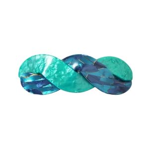 VINTAGE 80's Acrylic Hair Barrette Made In France Teal Green Blue Gold Retro